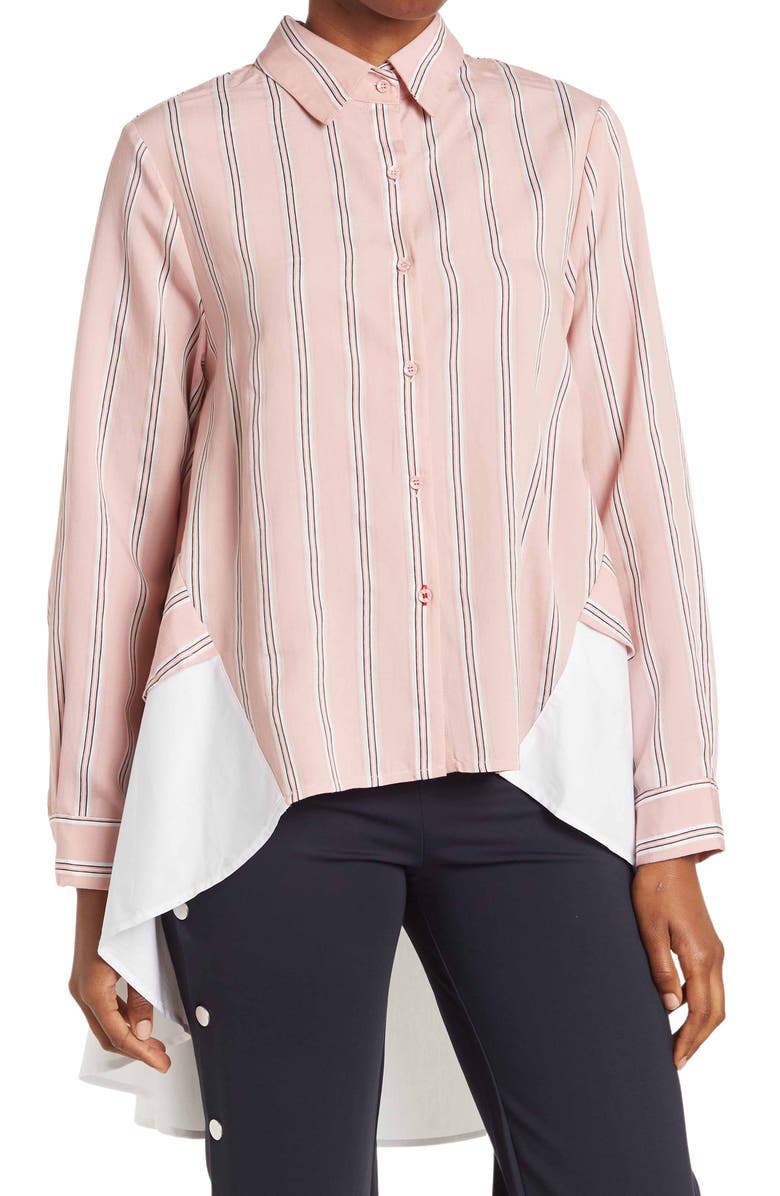 PATRIZIA LUCA Stripe Print Panel Insert Blouse, Main, color, 