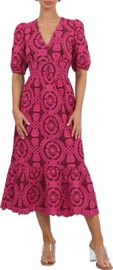 Adelyn Rae Luisa Embroidered Midi Dress | Nordstrom