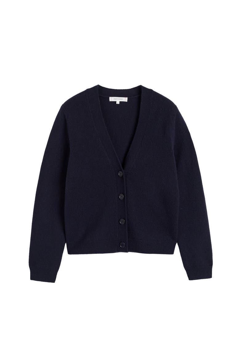 Wool-Cashmere Elbow Patch Cardigan, Alternate, color, Navy