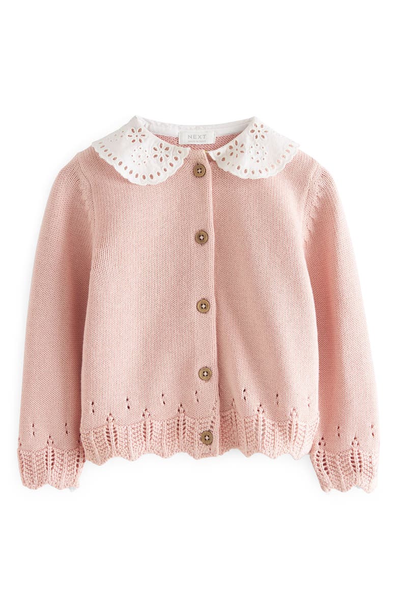 NEXT Kids' Peter Pan Collar Cotton Cardigan, Main, color, 