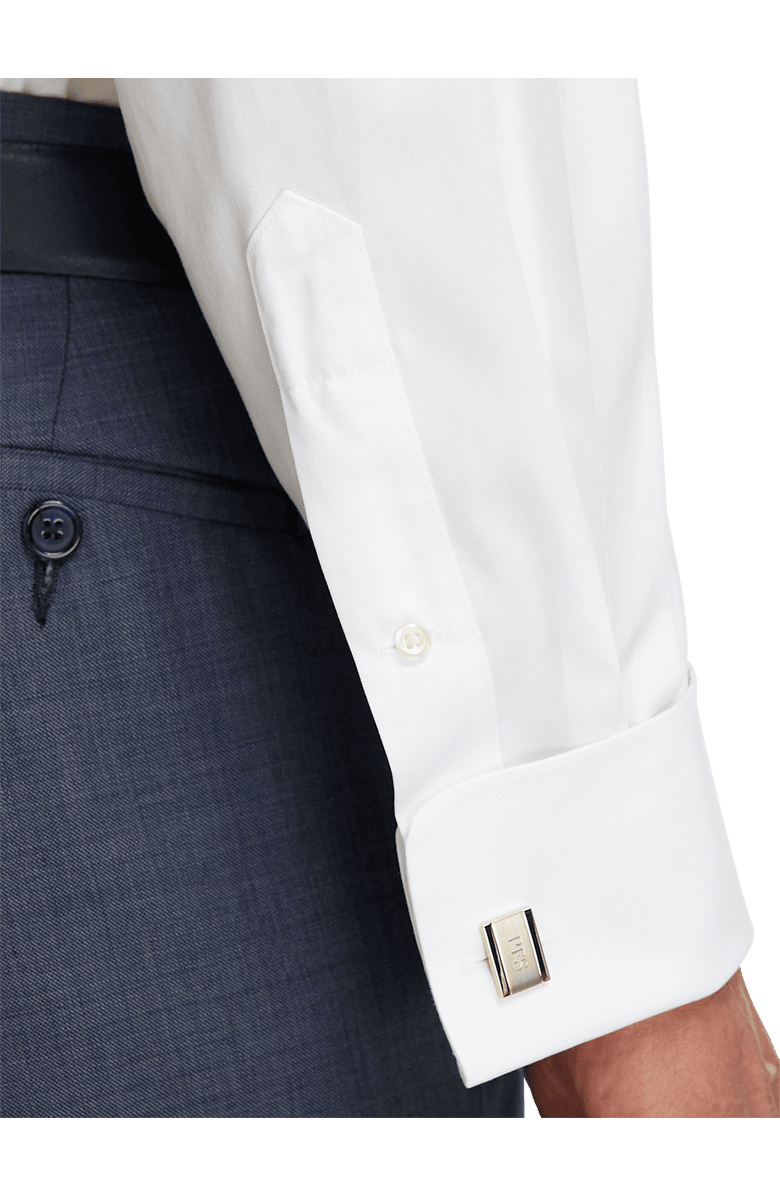 Paul Fredrick Non-iron Cotton Pinpoint Solid Point Collar French Cuff Dress Shirt, Alternate, color, White