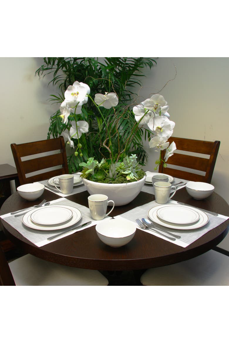Palladine 16 Piece Dinnerware Double Gold Banded Set, Alternate, color, White