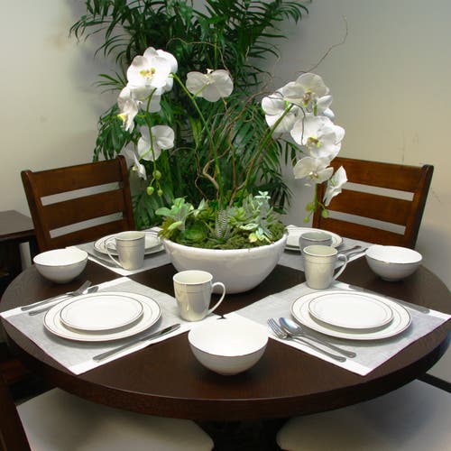 Gibson Home Palladine 16 Piece Dinnerware Double Gold Banded Set In White