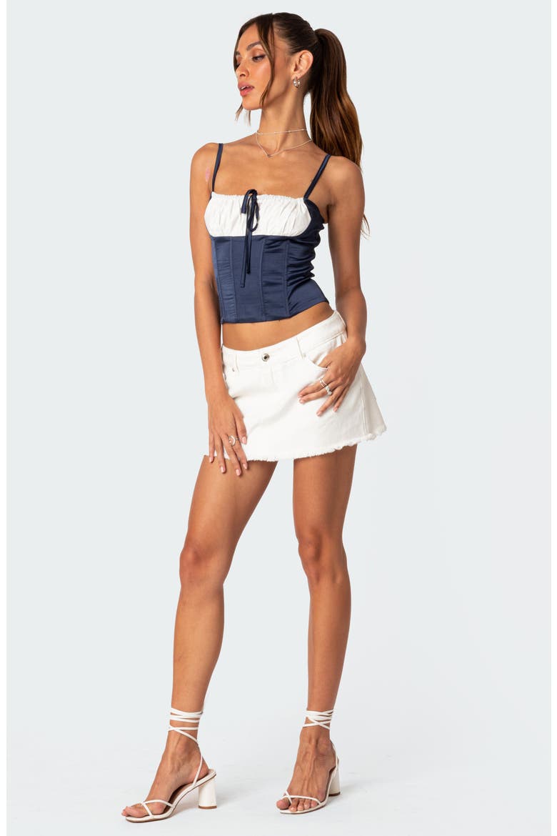 Arabelle Colorblock Lace-Up Satin Corset Top, Alternate, color, NAVY