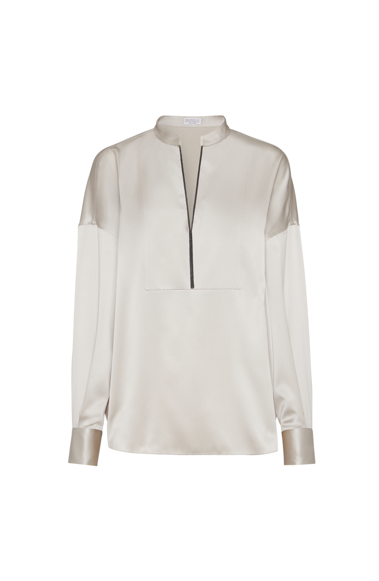 Brunello Cucinelli Stretch silk satin blouse, Main, color, Beige Silk