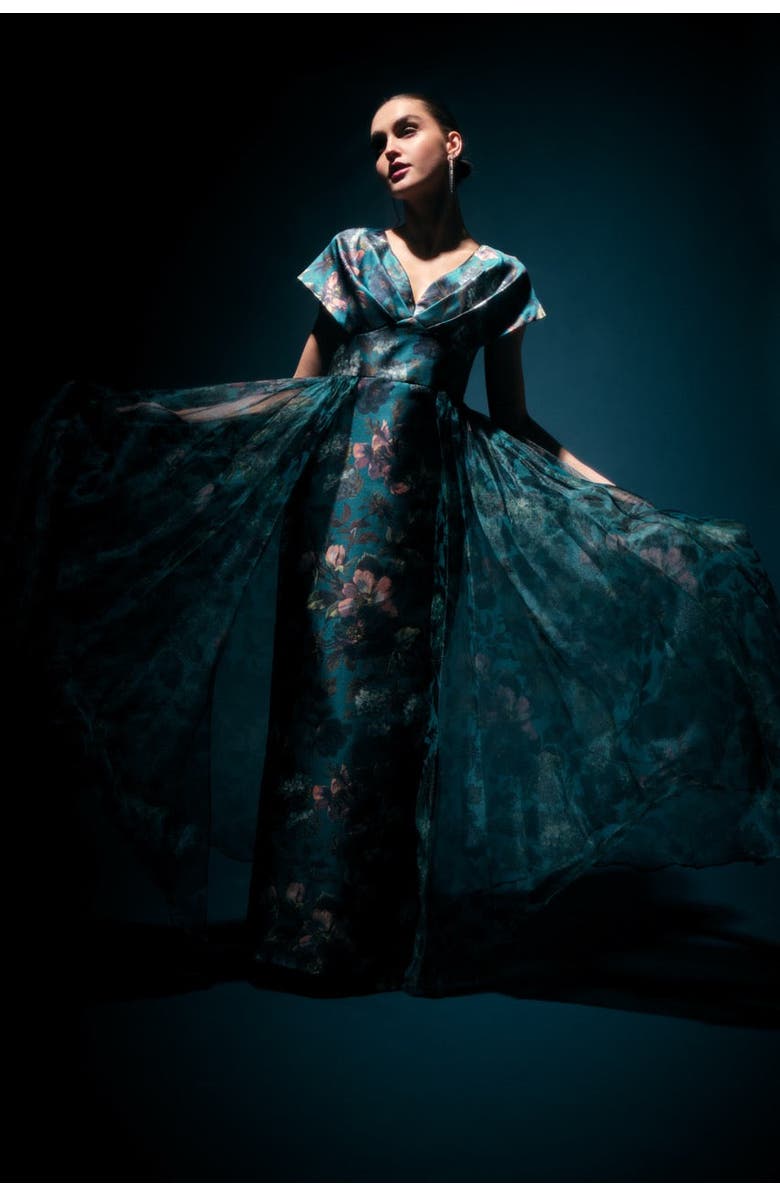 Theia Azaria Draped V-Neck Mikado Gown, Alternate, color,