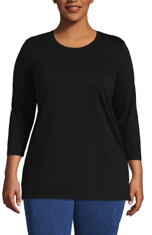 Lands' End 3/4 Sleeve Cotton Supima Tunic In Black
