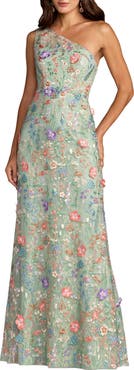 Mac Duggal Petite One Shoulder Lace Embroidered Gown