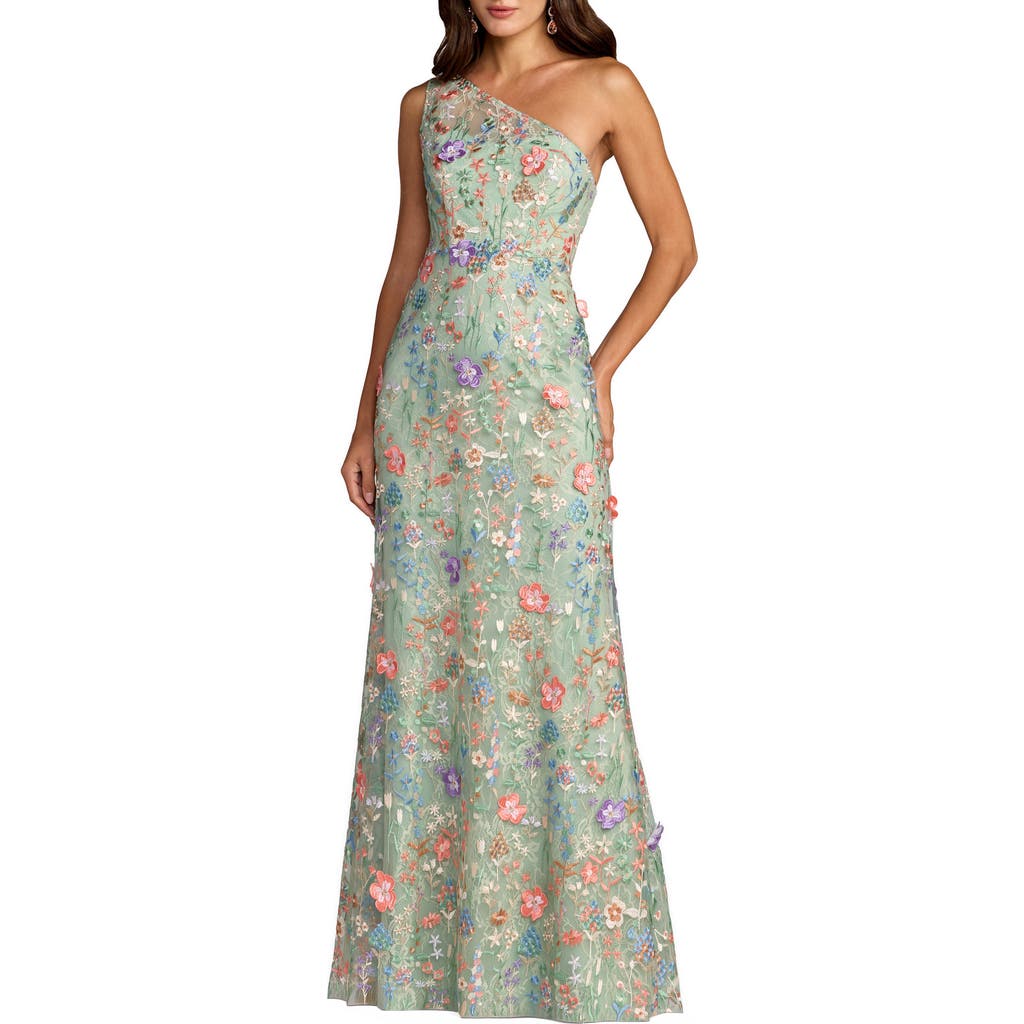 Mac Duggal Petite One Shoulder Lace Embroidered Gown in Sage Multi at Nordstrom, Size 16
