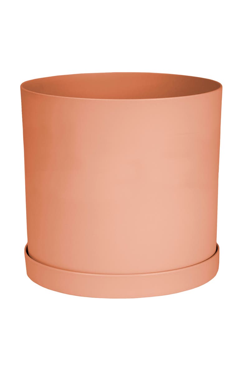 Bloem Mathers 13.1W x 11.7H Inch Round Gardening Planter with Saucer Tray, Terra Cotta, Main, color, Orange