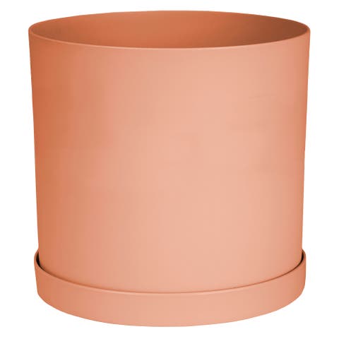 Mathers 13.1W x 11.7H Inch Round Gardening Planter with Saucer Tray, Terra Cotta