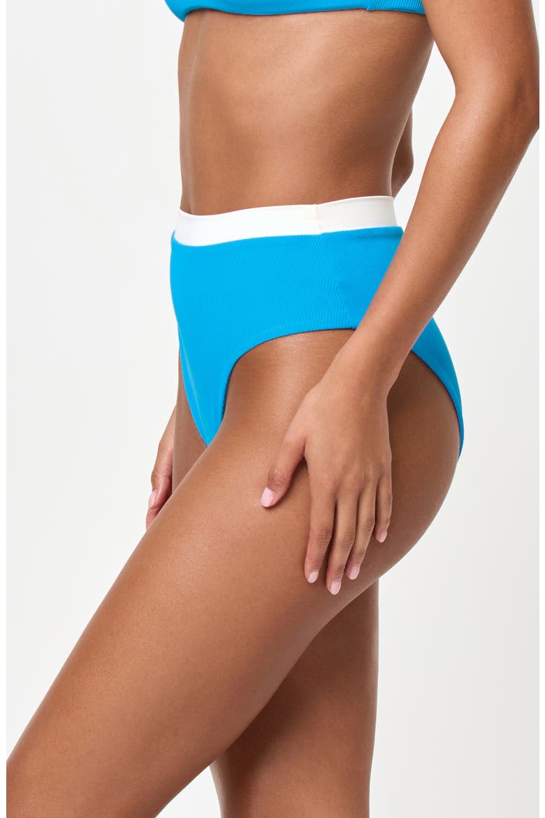 Misha High Waist Bikini Bottoms, Alternate, color, ELECTRIC BLUE/ CREAM