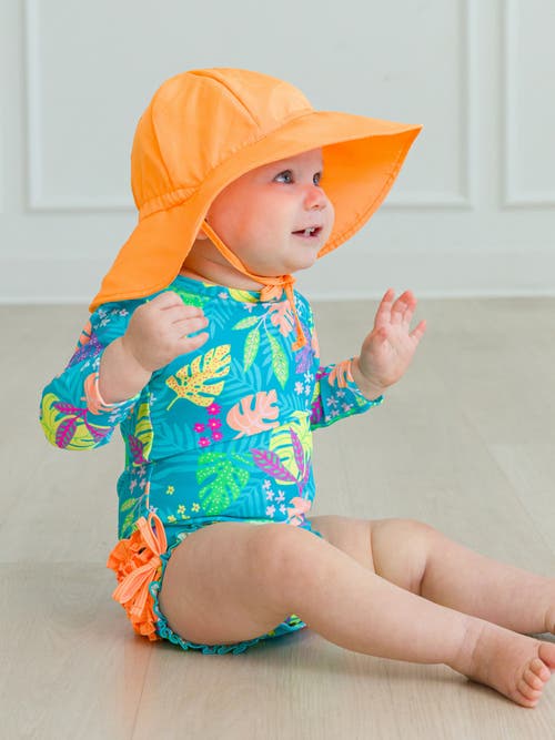 Rufflebutts Baby Girls Long Sleeve Upf50+ One Piece Rash Guard In Neon Tiki Vibes