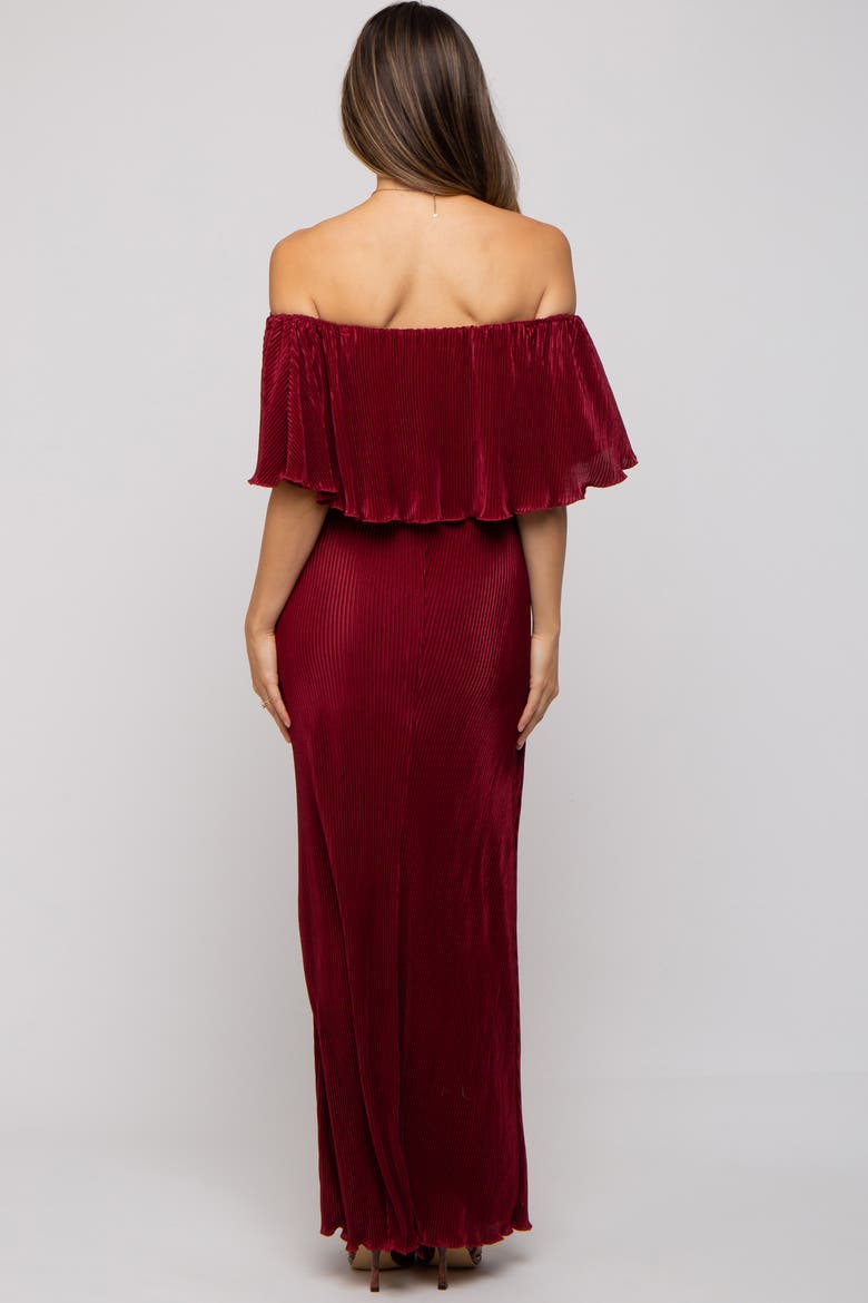 Pleated Ruffle Off Shoulder Maxi Dress, Alternate, color, Burgundy