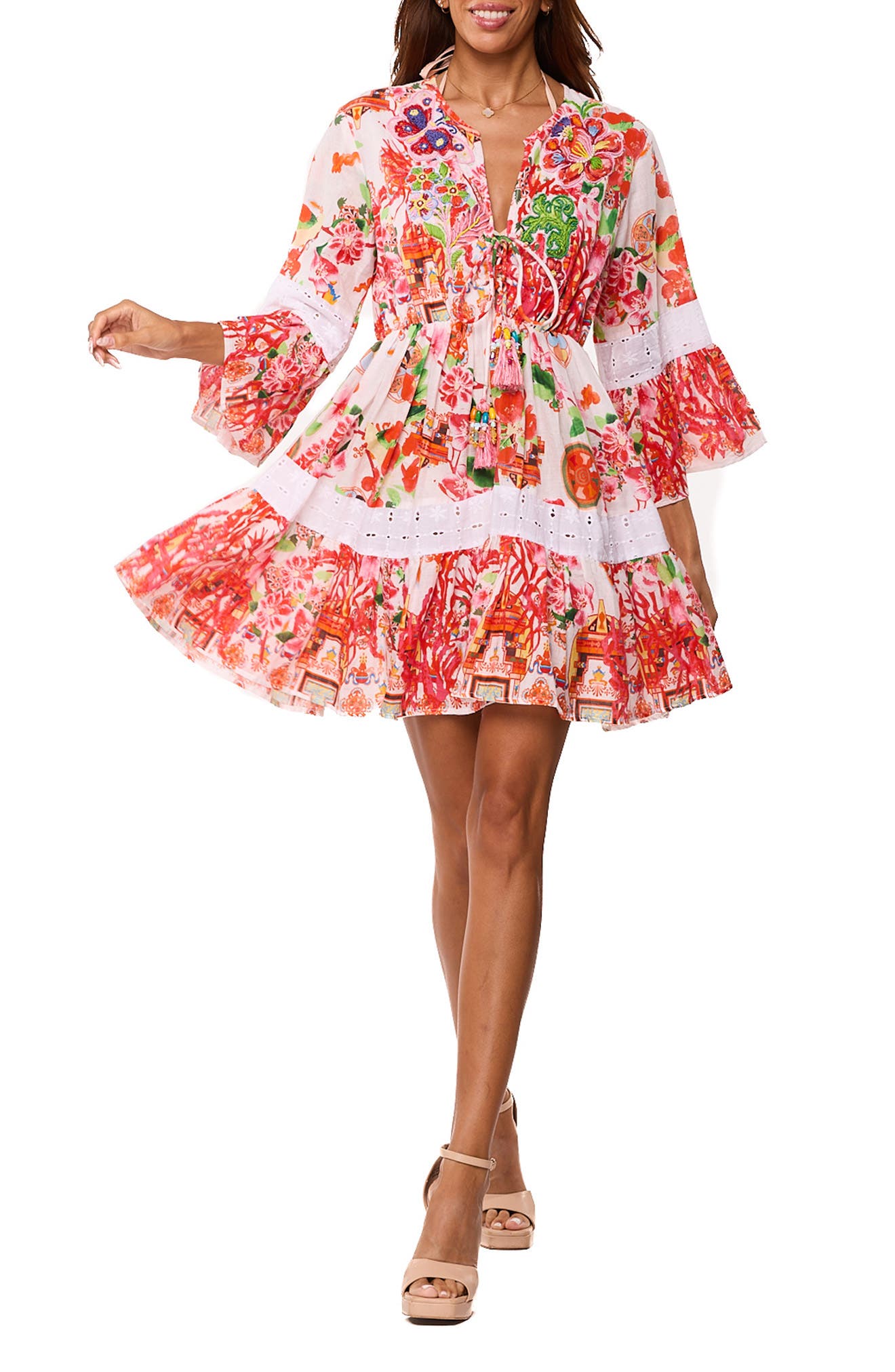 RANEES Floral Lace Tiered Minidress