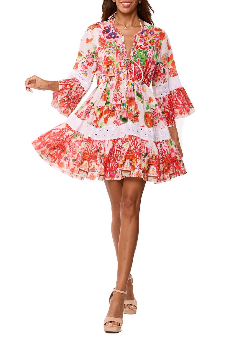 Floral Lace Tiered Minidress, Main, color, RED
