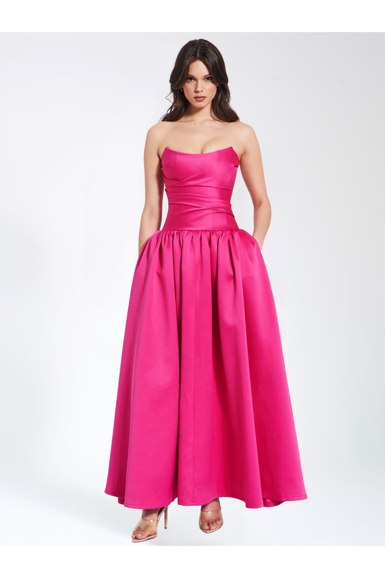 Walterina Satin Strapless Drop Waist Corset Gown, Alternate, color, Fuchsia