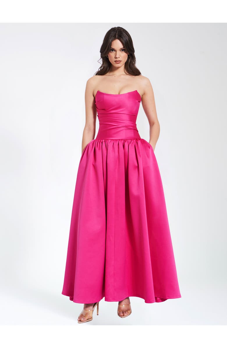 Miss Circle Walterina Satin Strapless Drop Waist Corset Gown, Alternate, color, Fuchsia