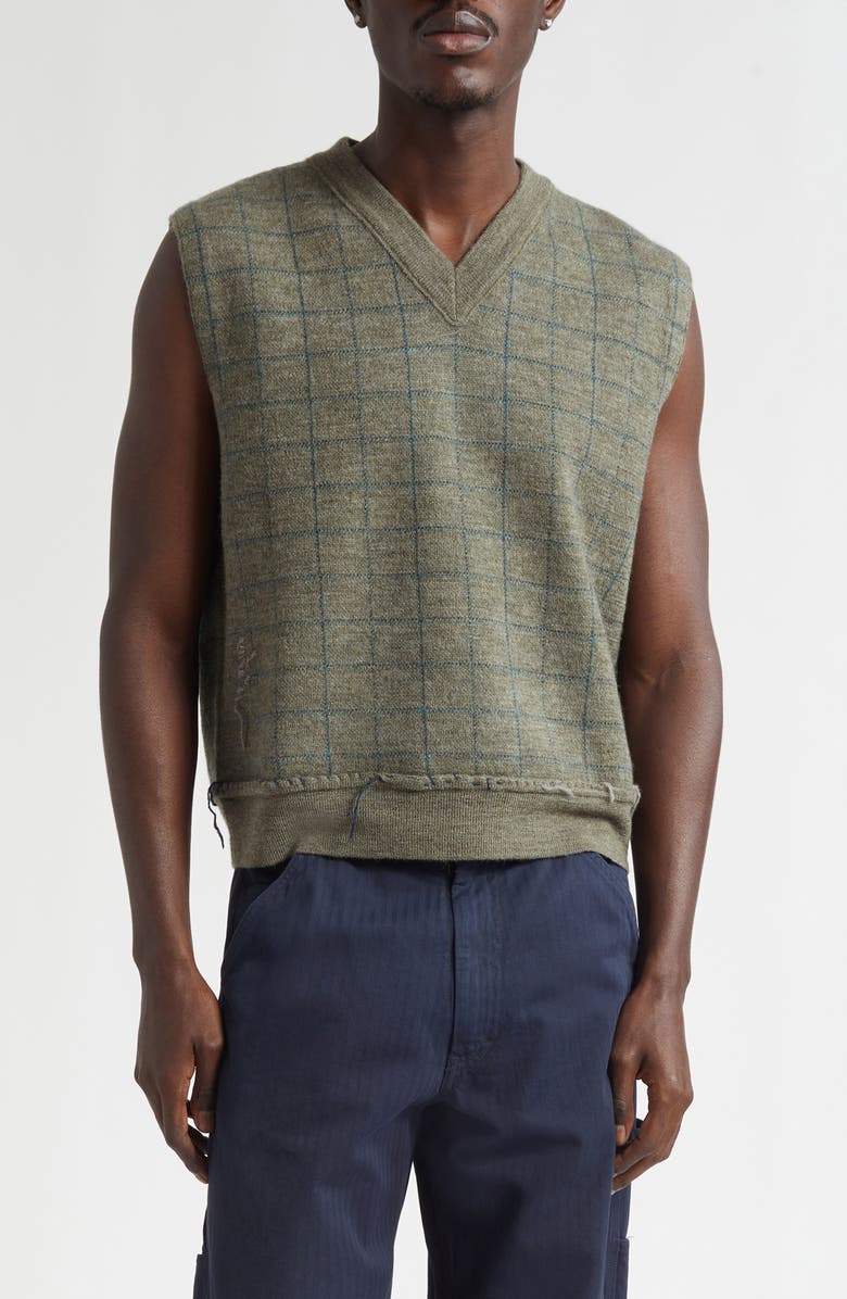 Maison Margiela Check Virgin Wool Sweater Vest, Main, color, Military Green