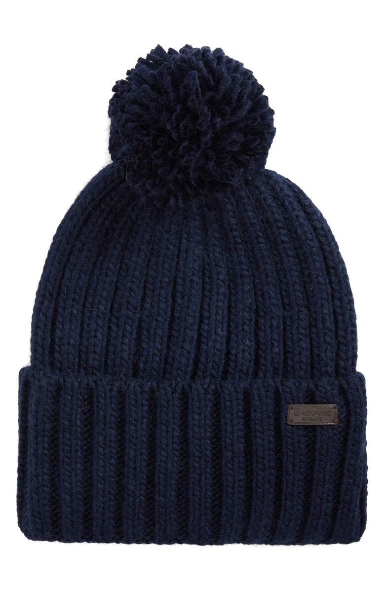 Barbour Kelson Pompom Beanie, Main, color, Navy