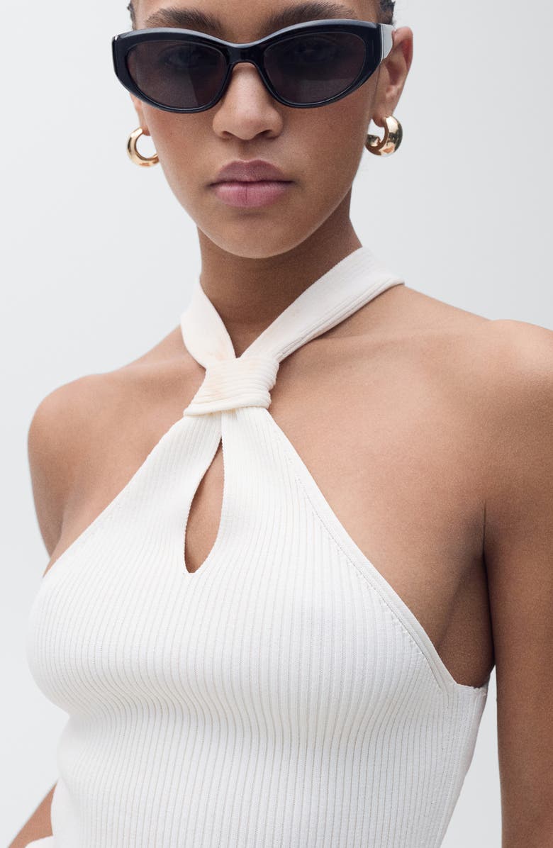 MANGO Knot Ribbed Top, Alternate, color, Ecru