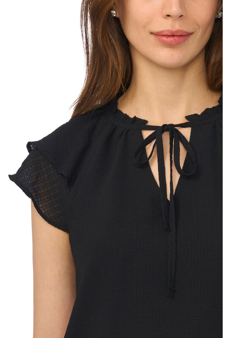 Fluttery Sleeve Tie Neck Top, Alternate, color, RICH BLACK