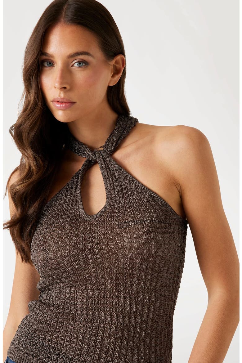 Shimmer Knit Keyhole Neck Sleeveless Sweater, Alternate, color, BROWN