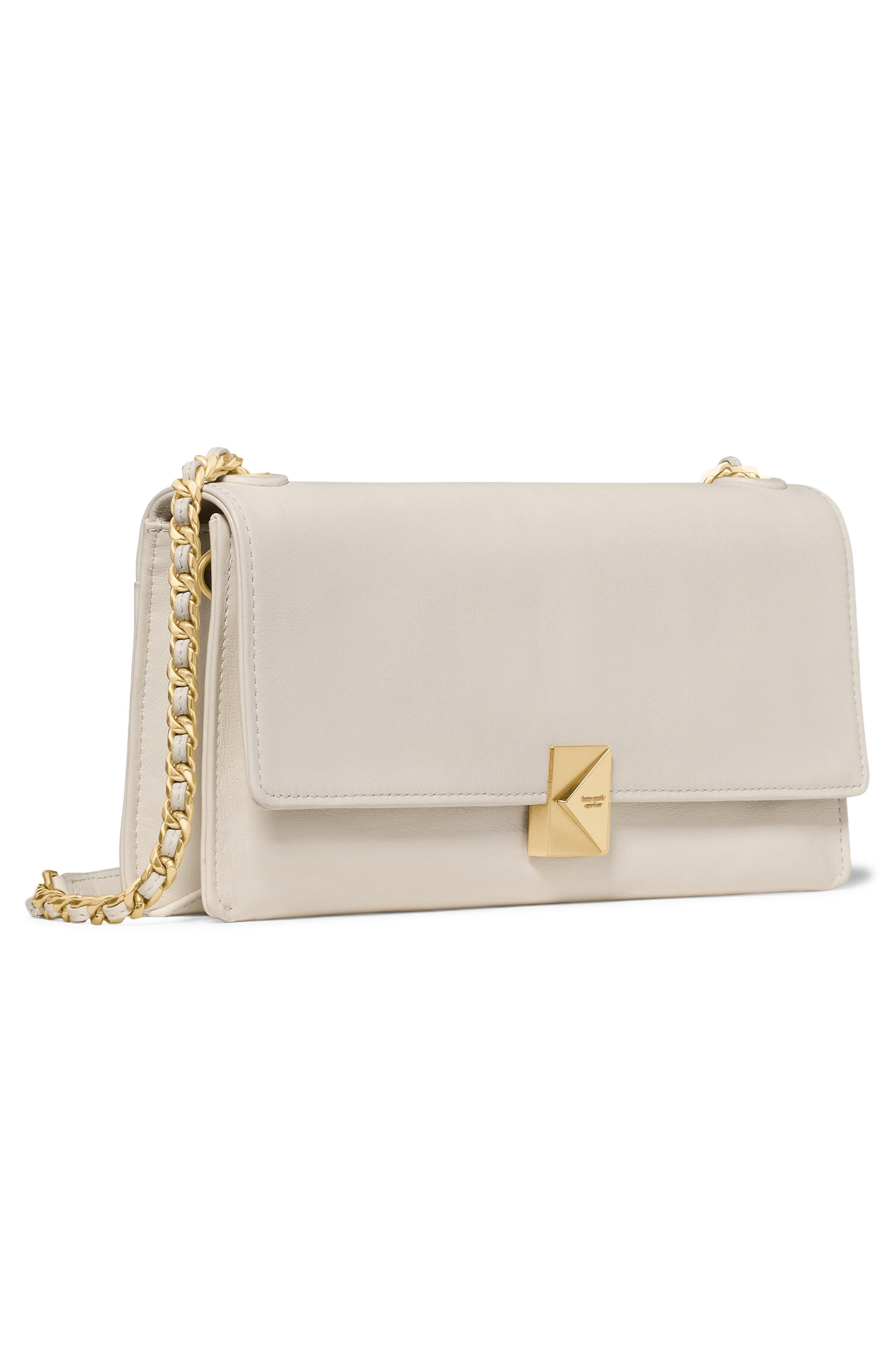 deco fine grain leather convertible chain shoulder bag, Alternate, color, CASHEW MILK