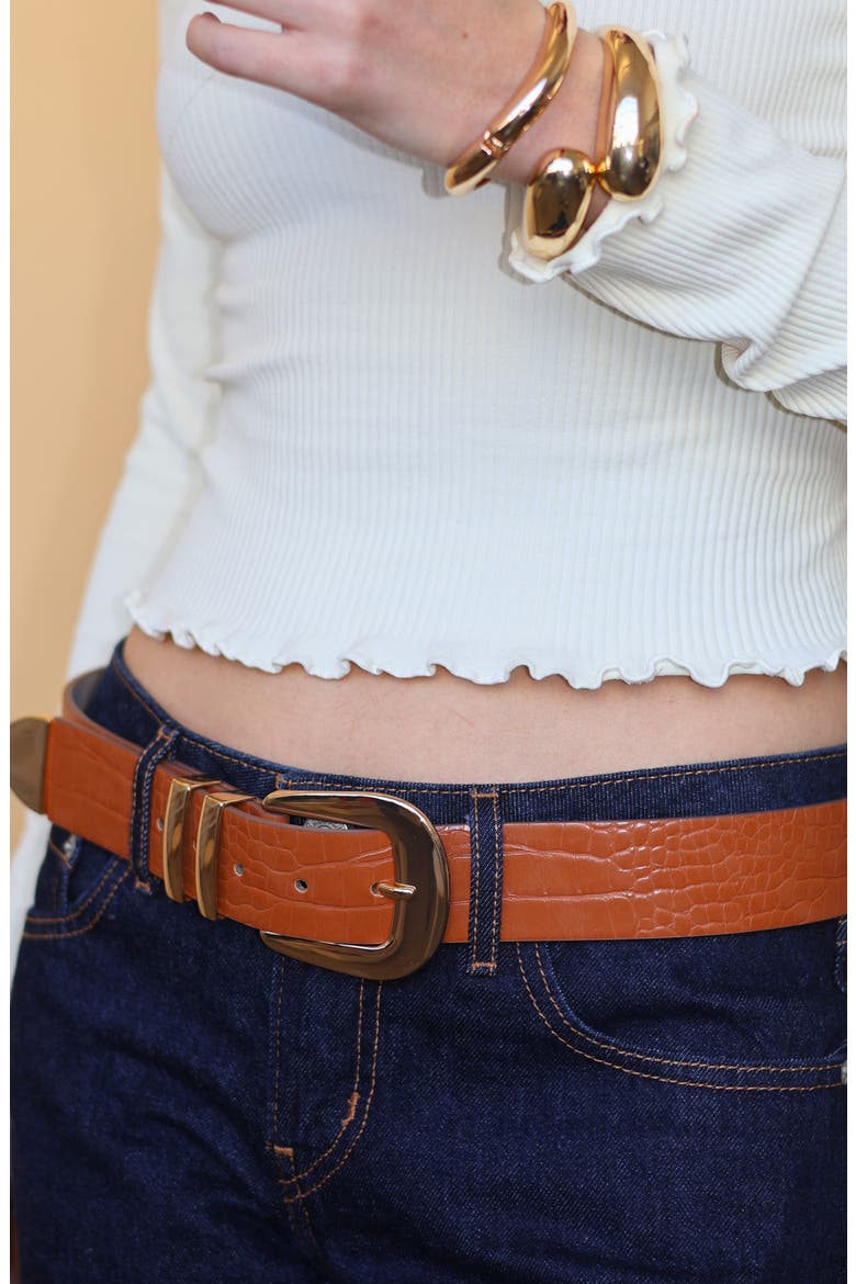 Cher Belt, Alternate, color, TAN CROC/ GOLD