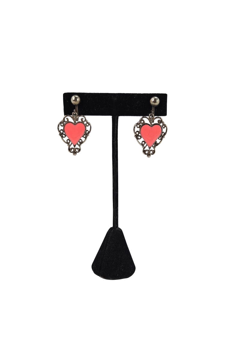Vintage 1970s Pink Heart Earrings, Alternate, color, Gold