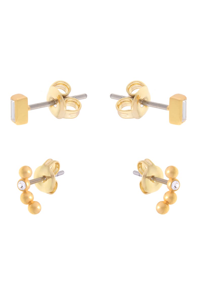 Mina Micro Set of 2 Stud Earrings, Alternate, color, GOLD TONE/ CLEAR CRYSTAL
