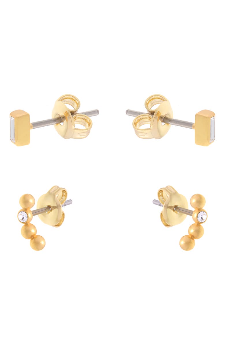 Reiss Mina Micro Set of 2 Stud Earrings, Alternate, color, Gold Tone/ Clear Crystal