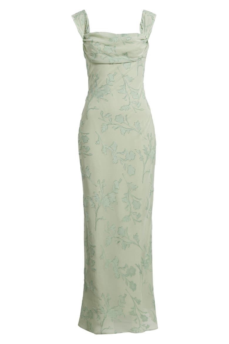 Azura Off the Shoulder Floral Burnout Gown, Alternate, color, GREEN BURNOUT