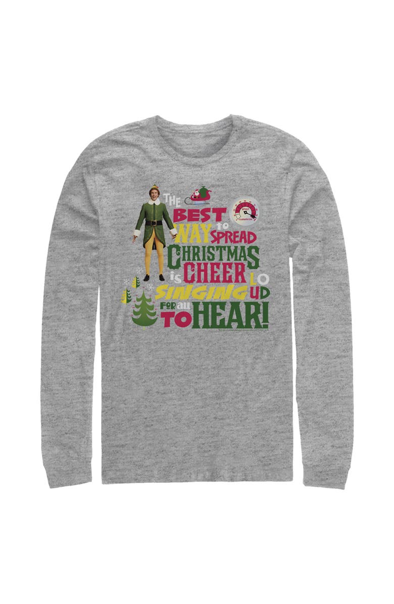Elf Men's Elf Christmas Cheer Loud Singing Long Sleeve Shirt, Main, color, Athletic Heather