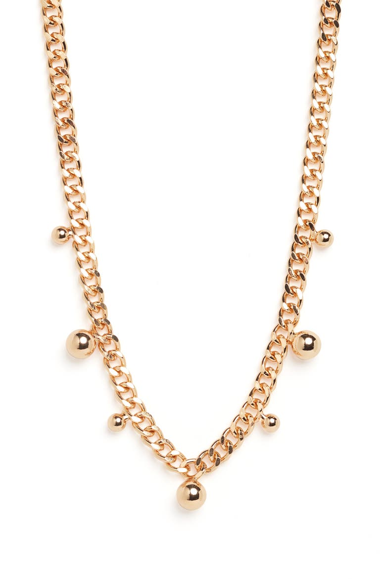 Orb Drop Curb Chain Necklace, Main, color, GOLD