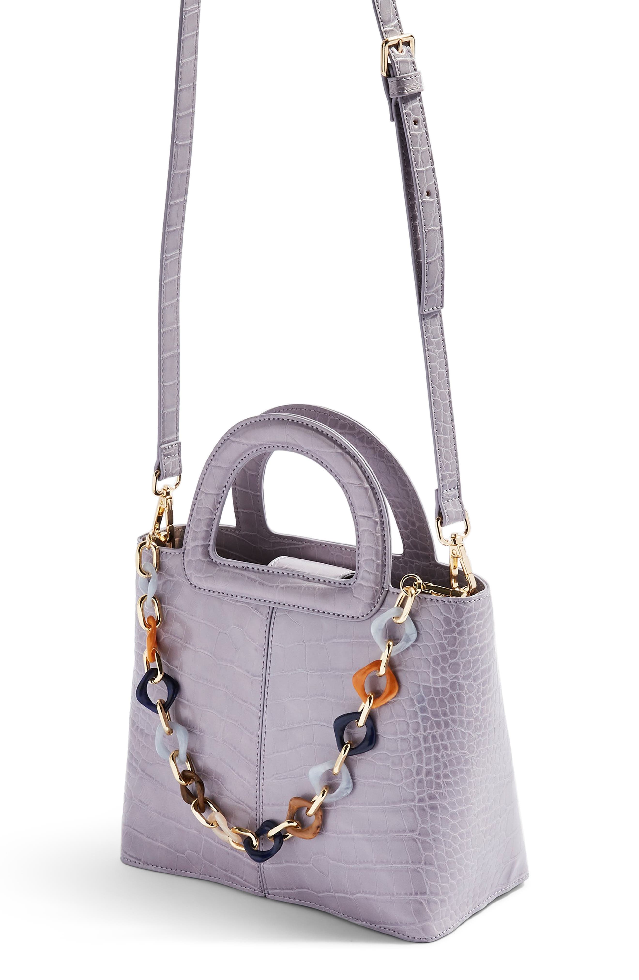 Topshop Tia Croc Embossed Faux Leather Satchel, Alternate, color, 