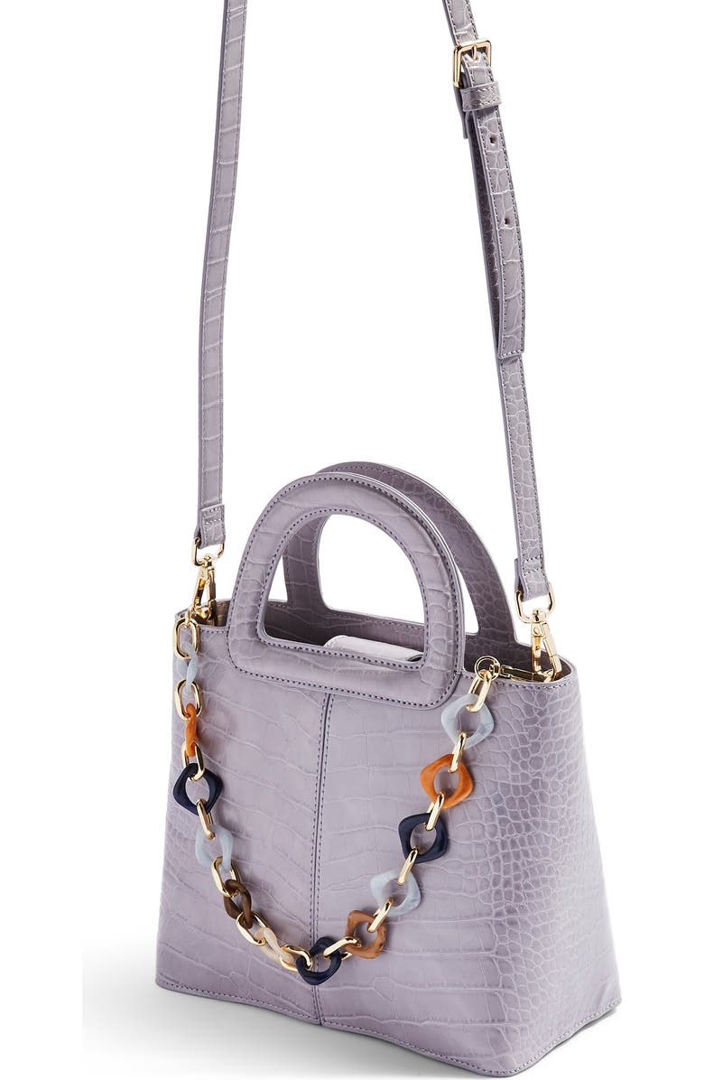 Topshop Tia Croc Embossed Faux Leather Satchel, Alternate, color,