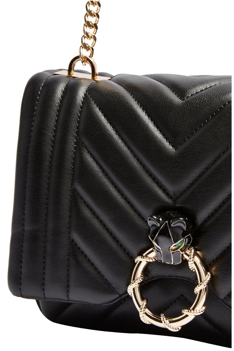 Carl Panther Faux Leather Shoulder Bag, Alternate, color, BLACK