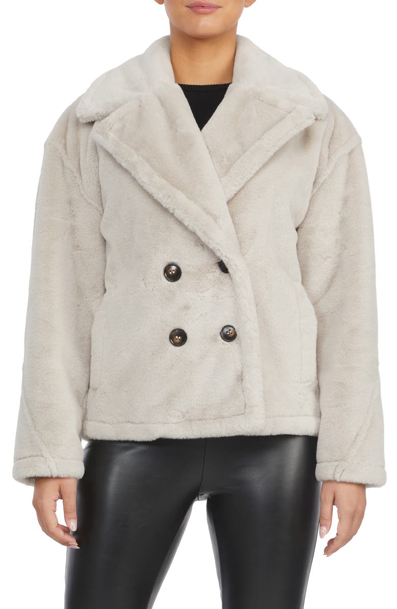 Badgley Mischka Collection Rollande Double Breasted Faux Fur Coat, Main, color, 