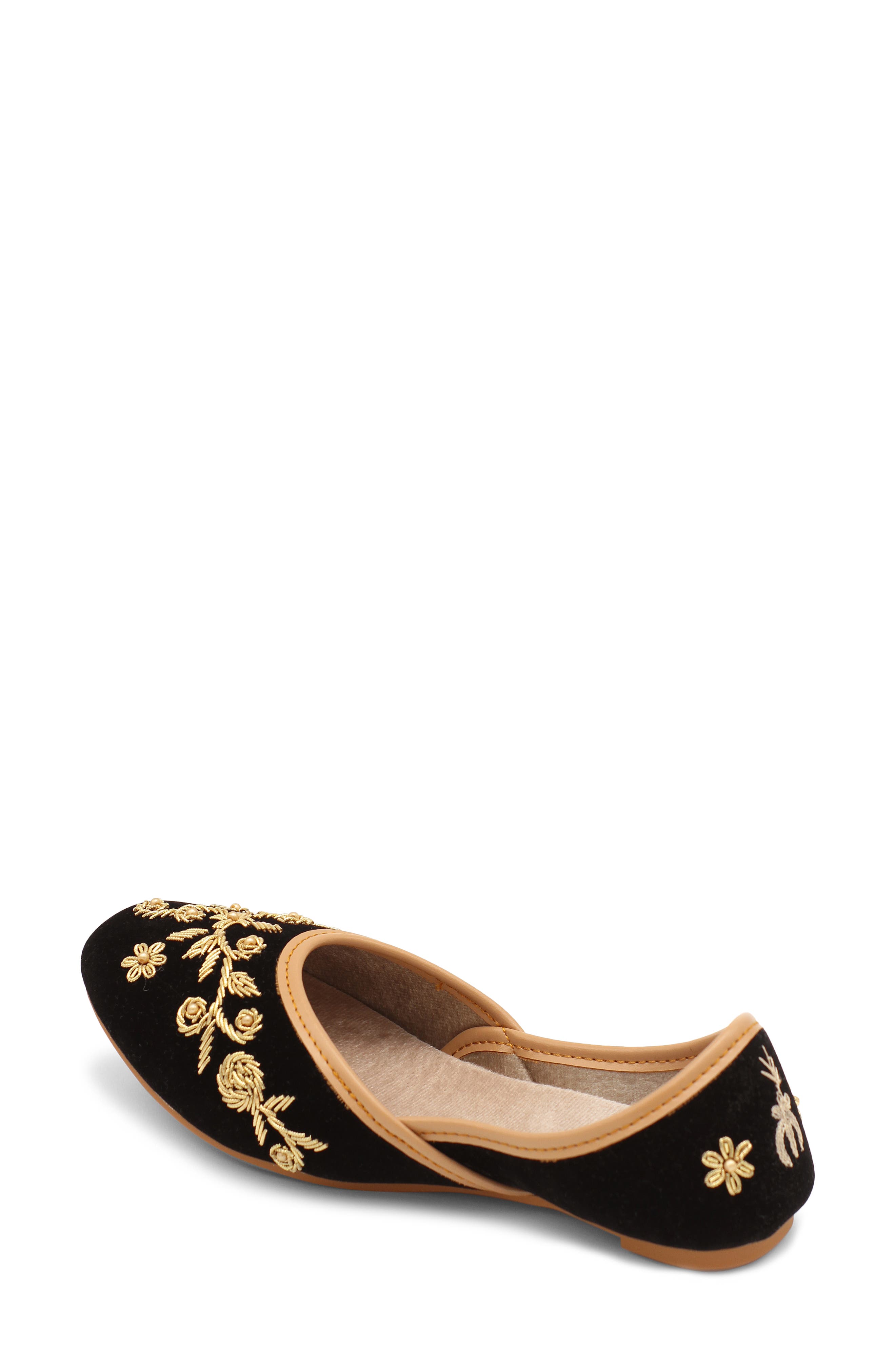 FUCHSIA Marina Embroidered Jutti Flat, Alternate, color, Black