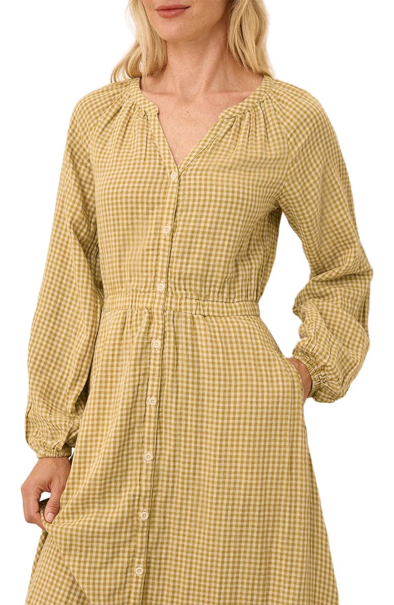 Pact Organic Cotton Coastal Double Gauze Poet Sleeve Dress, Alternate, color, Gold Gingham