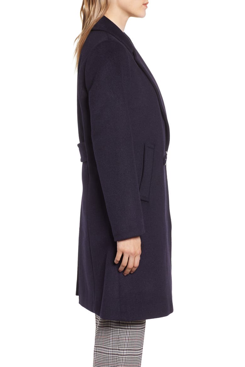 Double Breasted Wool Blend Coat, Alternate, color, NAVY