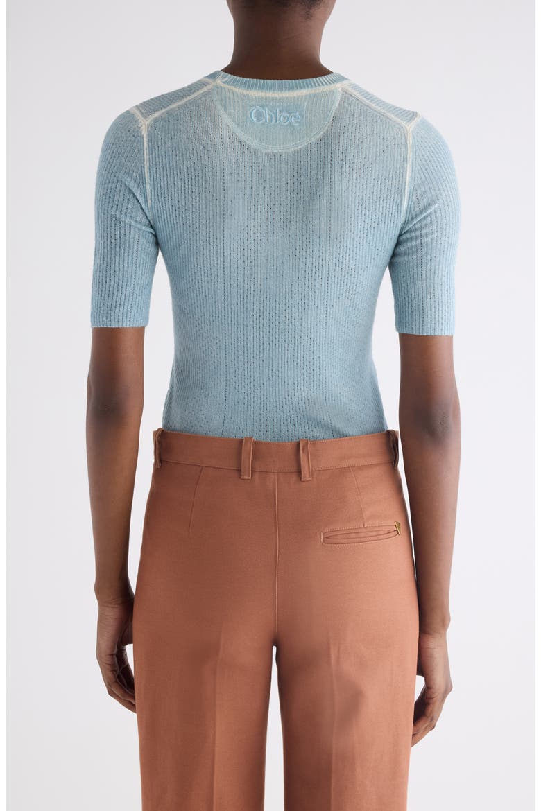 Pointelle Stitch Short Sleeve Merino Wool Blend Sweater, Alternate, color, CLOUDLESS BLUE
