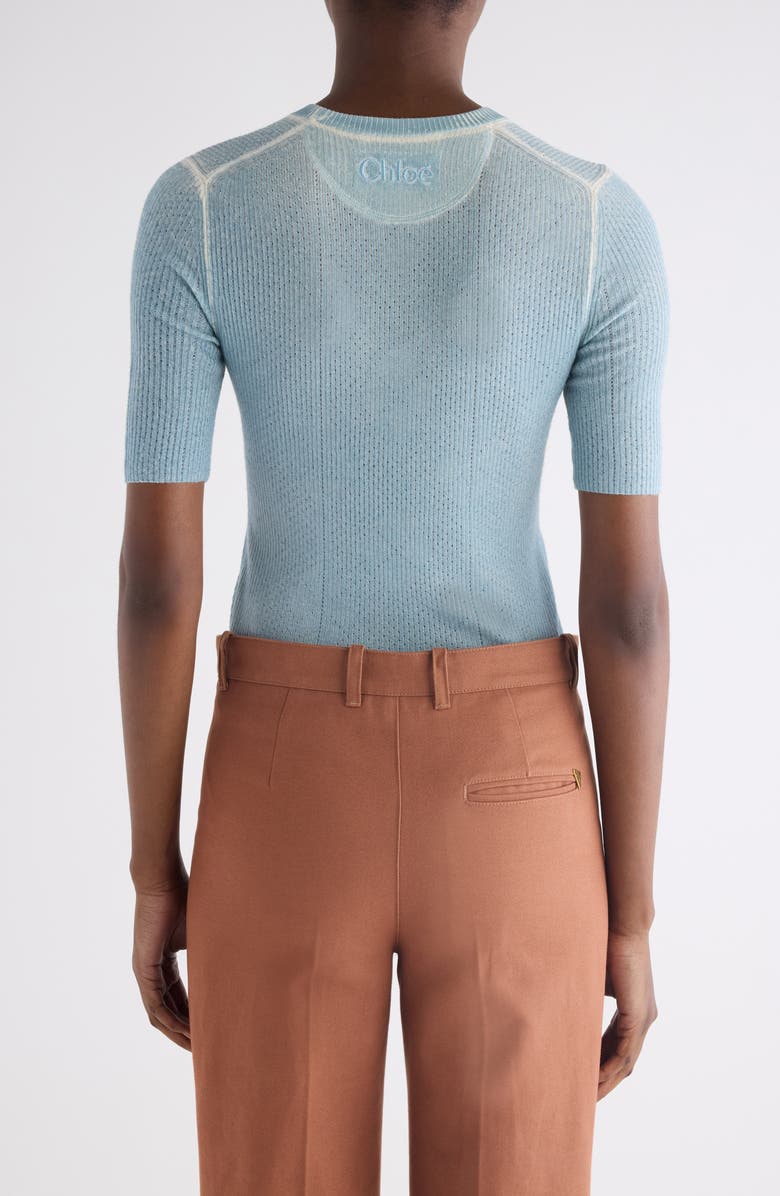 Chloé Pointelle Stitch Short Sleeve Merino Wool Blend Sweater, Alternate, color, Cloudless Blue