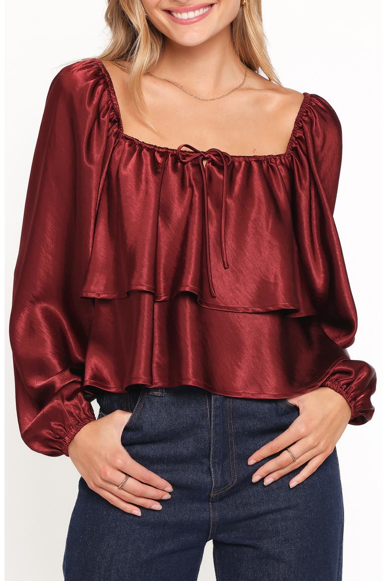 Janina Tiered Satin Top, Main, color, WINE