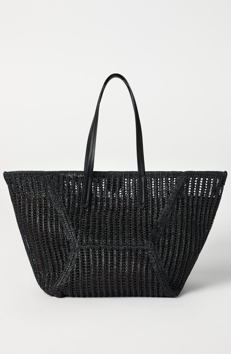 Brunello Cucinelli Techno raffia BC Duo bag, Alternate, color, Black