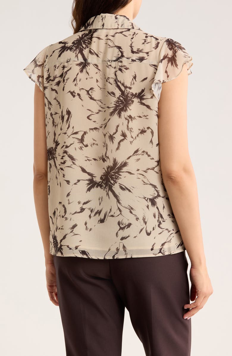 Calvin Klein Cap Sleeve Ruffle Button-Up Shirt, Alternate, color, Latte/ Coffe Bean