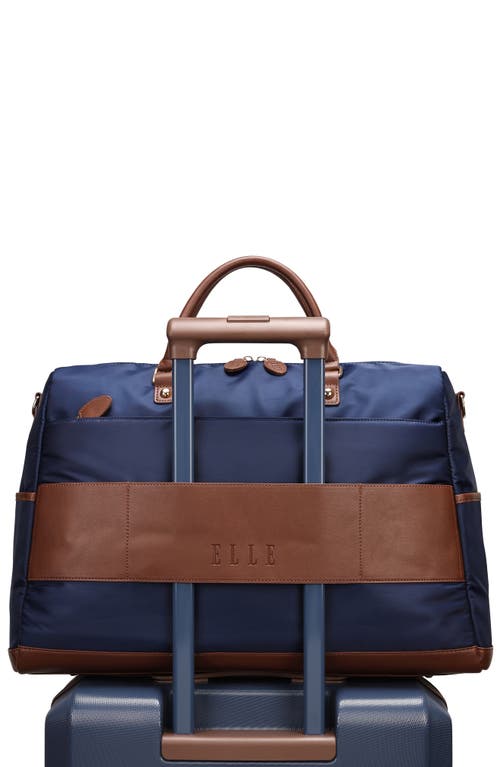 Elle Luxe Journey 30l Twill And Vegan Leather Weekender Duffel Bag In Blue