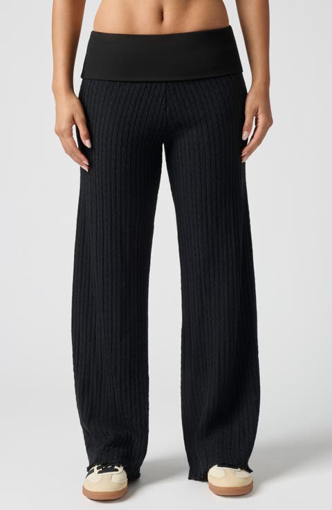 Mini Cable Stitch Foldover Sweater Pants