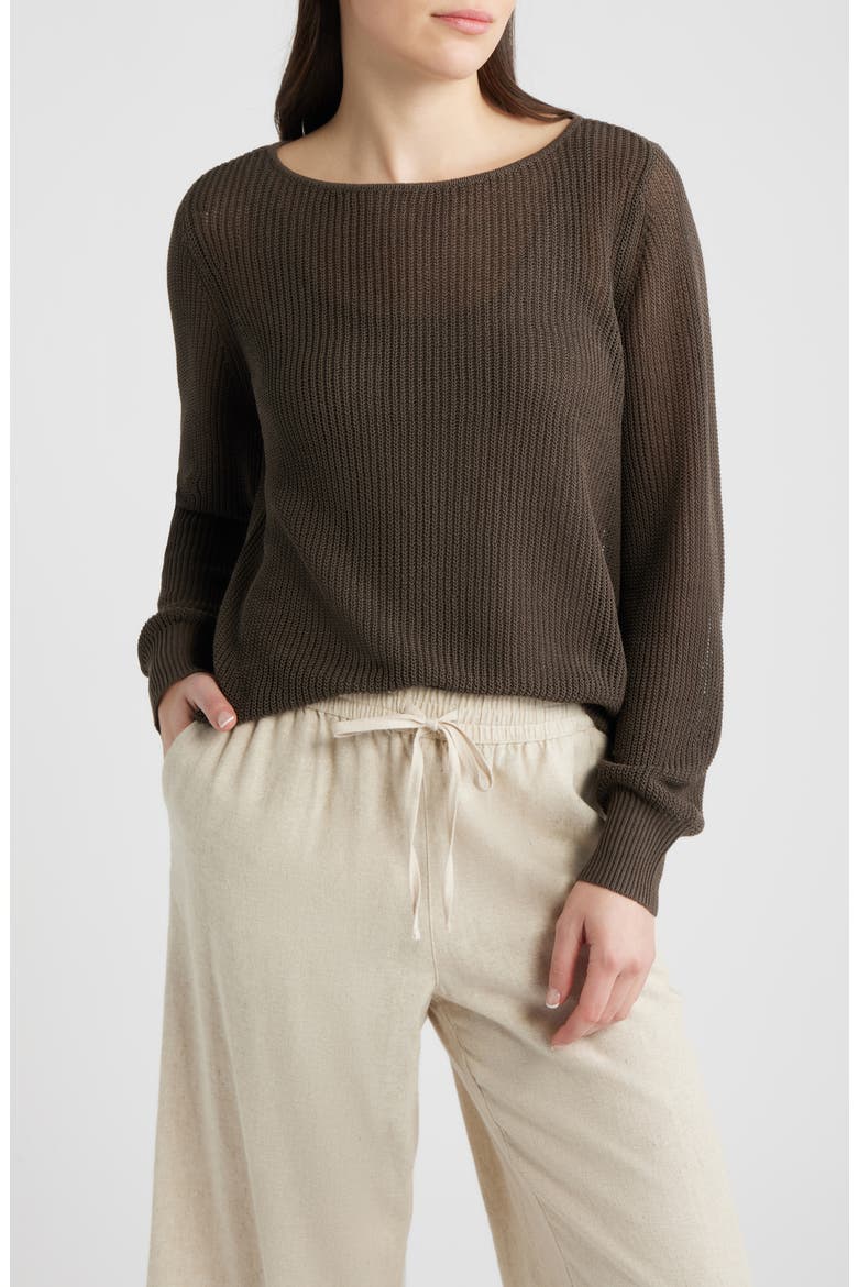 Organic Cotton & Silk Ballet Neck Sweater, Main, color, WREN